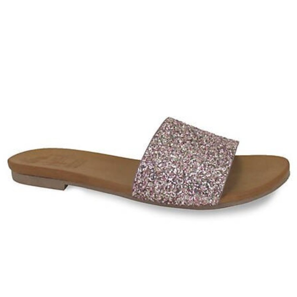 New Women's Pink Multi Glitter Slide Sandal